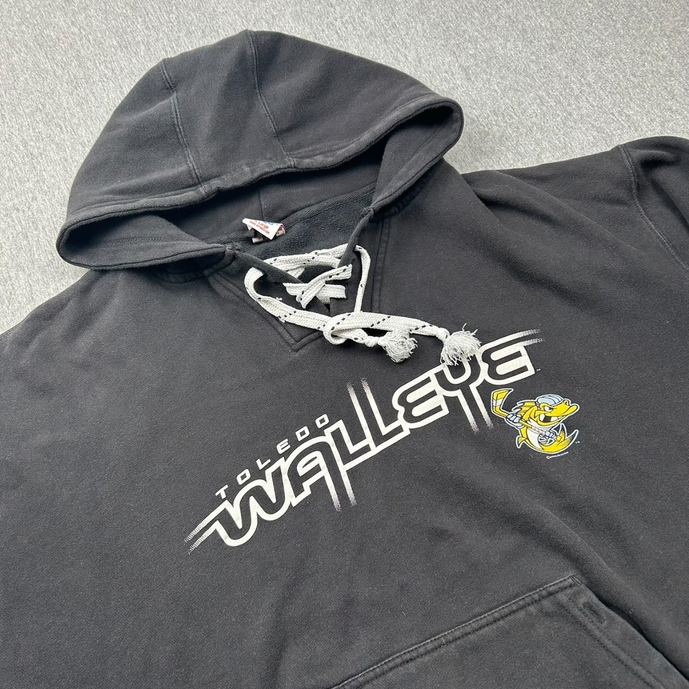 Toledo Walleye Hockey Hoodie Sweatshirt Dodger Mens XL Black Lace Drawstring
